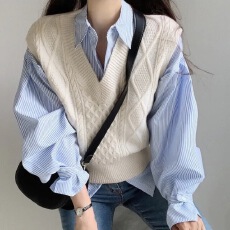 批发chic 秋季设计感小众细条纹宽松<b class='q'>衬衫</b>女简约内搭长袖上衣