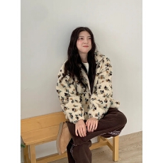 批发chic 韩版冬季时尚减龄碎花夹棉复古羊羔毛宽松百搭卫衣夹克<b class='q'>外套</b>