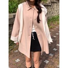 批发chic 韩系冬季温柔甜美减龄气质花边设计感宽松百搭毛呢外套大衣