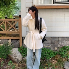 批发chic 韩系温柔气质法式<b class='q'>甜美</b>高级感别致翻领加厚毛呢大衣外套