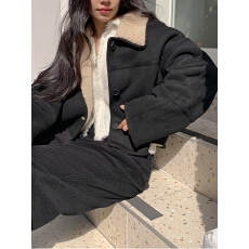 批发chic 韩版冬季复古美拉德时尚翻领单排扣羊羔毛短款皮毛一体<b class='q'>外套</b>