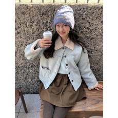 批发chic 韩系冬季温柔时尚麂皮绒翻领羊羔毛短款皮毛一体夹克<b class='q'>外套</b>