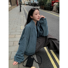 批发chic 韩系秋冬慵懒休闲时尚立领拉链百搭保暖摇粒绒卫衣<b class='q'>夹克</b>外套
