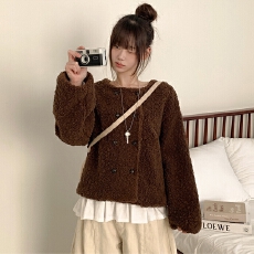 批发chic 韩系冬季温柔<b class='q'>时尚</b>小香风简约圆领双排扣毛毛短款百搭外套