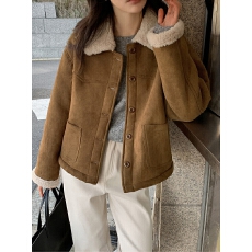 批发chic 韩系冬季温柔时尚麂皮绒翻领羊羔毛短款皮毛一体夹克<b class='q'>外套</b>