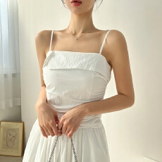 批发chic <b class='q'>韩国</b>夏季法式气质开衩方领皱褶收腰小众背心吊带裙A字连衣裙