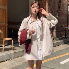 批发chic 韩国秋季英伦时尚气质小众设计感宽松休闲百搭风衣外套