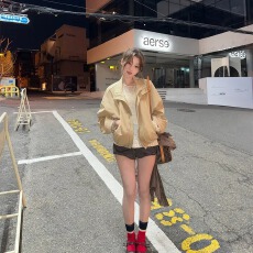chic 韩版秋季复古翻领个性休闲工装拉链暗扣百搭短款夹克外套