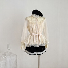 批发Lazy Didi羽纱锦缎 梦幻中古doll感<b class='q'>蕾丝</b><b class='q'>娃娃衫</b>荷叶花边领花苞衬衫