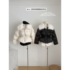 批发邱肉瑶 白色气质千金狐狸毛领羽绒服女冬季新款收腰宽松外套