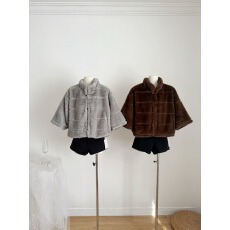 批发Bigking大金家昭和大小姐咖色仿真貂毛外套短款气质环保皮草