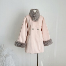 批发甜水仙 石原里美大衣 羊毛毛呢外套 毛领毛袖大衣 羊毛绒大衣