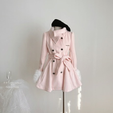 批发甜水仙 石原里美大衣 羊毛毛呢外套 毛领毛袖大衣 羊毛绒大衣