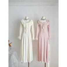 批发SISIJIANG“雪绒莓莓”千金气质<b class='q'>蕾丝</b>花边驼鸟毛针织显瘦<b class='q'>连衣裙</b>