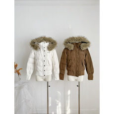 批发H2AN1 STUDIO<b class='q'>秋</b>冬修身90白鸭绒连帽毛领羽绒服外套百搭显瘦上衣女