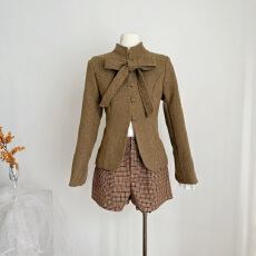 批发Barb Chill羊毛<b class='q'>西装外套</b>毛呢短外套夹棉<b class='q'>女</b>冬季跨年穿搭老钱风套装