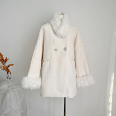 批发甜水仙 石原里美大衣 羊毛毛呢外套 毛领毛袖大衣 羊毛绒大衣