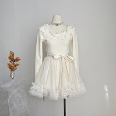 批发Catyears猫年 玉桂绒雪~软糯蕾丝珍珠蓬纱毛绒下摆短款<b class='q'>仙女</b><b class='q'>连衣裙</b>