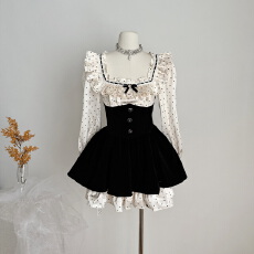 批发Bull0313一个叁古堡千金 法式<b class='q'>少女</b><b class='q'>连衣裙</b>波点高级千金假两件