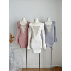 批发Hotdog 热狗很辣晚宴流光白色针织打底外穿拼接设计感连衣裙