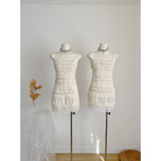 批发你的懒懒llan【玉软柔香】法式高定<b class='q'>网纱</b>垂坠感蕾丝绣花重工<b class='q'>连衣裙</b>