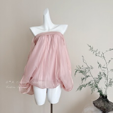 批发Hotdog 热狗很辣花苞契约粉色网纱<b class='q'>蓬蓬裙</b>女温柔一字肩<b class='q'>连衣裙</b>