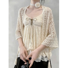 批发实拍 春日告白 vintage 古早蕾丝<b class='q'>花苞</b><b class='q'>连衣裙</b> 两穿显瘦夏季披肩