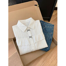 批发实拍 新款春夏款<b class='q'>娃娃领</b>提花洋气短袖<b class='q'>雪纺衫</b>女上衣衬衫