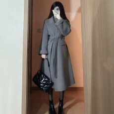 批发2025秋冬新款<b class='q'>中长款</b>加厚毛呢外套冬天小个子感韩系灰色呢子大衣女