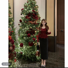 批发宋智安 冬季新款收腰打底内搭针织衫+简约波点呢料高腰显瘦<b class='q'>半身裙</b>