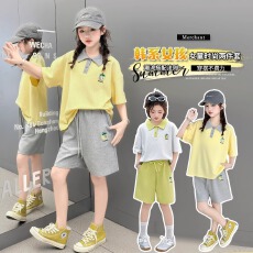 批发<b class='q'>女</b><b class='q'>童</b>夏季套装2026新款洋气时髦polo衫短袖t恤中大童夏装运动短裤