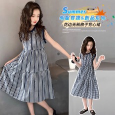 批发女童夏<b class='q'>连衣裙</b>2026新款纯棉布格子<b class='q'>背心裙</b>子女大童女孩薄款公主裙