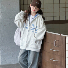 批发女童连帽外套2025秋装新款儿童韩系格子拼接卫衣大童春秋刺绣上衣