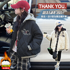 批发原版质量 女童秋冬季加厚连帽外套洋气夹棉棒球服女孩深秋棉衣服