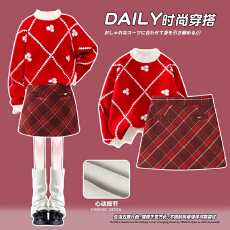 批发女童冬季连衣裙2026新款儿童圣诞节新年毛衣<b class='q'>套装</b>中大童秋冬拜年服