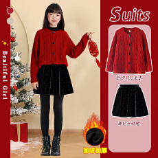 批发<b class='q'>女童</b>秋<b class='q'>冬</b>套装2026新款儿童加绒丝绒裤裙两件套小女孩针织毛衣开衫