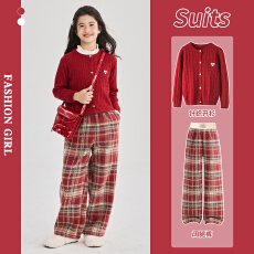 批发<b class='q'>女</b><b class='q'>童</b>超好看冬装套装儿童2026新款红色<b class='q'>毛衣</b>圣诞穿搭女大童过年新年