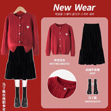 批发<b class='q'>女</b><b class='q'>童</b>冬季连衣裙2026新款儿童圣诞节新年<b class='q'>毛衣</b>套装中大童秋冬拜年服