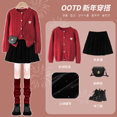 批发<b class='q'>女</b><b class='q'>童</b><b class='q'>毛衣</b>套装秋冬季儿童圣诞针织衫短裙超好看新年拜年服大童冬装