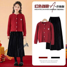 批发<b class='q'>女</b><b class='q'>童</b>红色毛衣<b class='q'>裙</b>子一整套搭配2026新年冬儿童本命年女孩丝绒半身<b class='q'>裙</b>