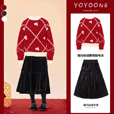 批发<b class='q'>女</b><b class='q'>童</b>半身<b class='q'>裙</b>冬季新款儿童细闪圣诞长<b class='q'>裙</b><b class='q'>丝绒</b><b class='q'>裙</b>子大童红色毛衣拜年服