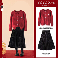 批发<b class='q'>女</b><b class='q'>童</b>红色毛衣<b class='q'>裙</b>子一整套搭配2026新年冬儿童本命年女孩丝绒半身<b class='q'>裙</b>