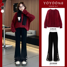 批发<b class='q'>女童</b>冬<b class='q'>装</b>套装2026新款儿童拜年服大童红色加绒毛衣秋冬季新年衣服