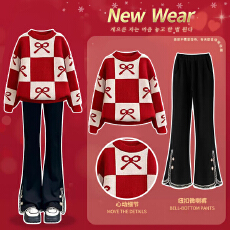 批发<b class='q'>女童</b>冬<b class='q'>装</b>套装2026新款儿童拜年服大童红色加绒毛衣秋冬季新年衣服