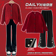 批发<b class='q'>女童</b>冬<b class='q'>装</b>套装2026新款儿童拜年服大童红色加绒毛衣秋冬季新年衣服