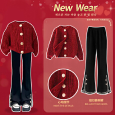 批发<b class='q'>女童</b>冬<b class='q'>装</b>套装2026新款儿童拜年服大童红色加绒毛衣秋冬季新年衣服