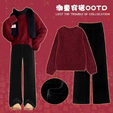 批发<b class='q'>女童</b>冬<b class='q'>季</b>套装2026新款巨好看冬装儿童红色毛衣圣诞大童红色拜年服