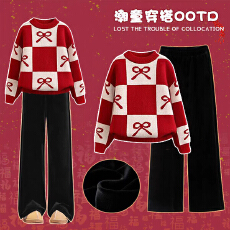 批发<b class='q'>女童</b>冬<b class='q'>季</b>套装2026新款巨好看冬装儿童红色毛衣圣诞大童红色拜年服