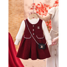 批发女童<b class='q'>连衣裙</b>秋冬2026新款洋气儿童拜年服宝宝周岁礼服红色<b class='q'>公主</b>裙子