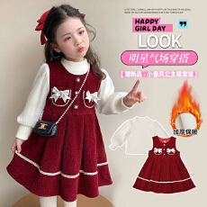 批发<b class='q'>女</b><b class='q'>童</b><b class='q'>连衣裙</b>蝴蝶儿童秋冬季拜年服过年衣服新年红色女宝宝裙子冬装